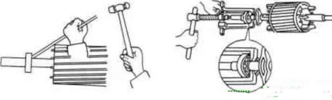 圖1-1-3使用拉拔器拆卸軸承。圖1-1-4取下軸承的絲錐